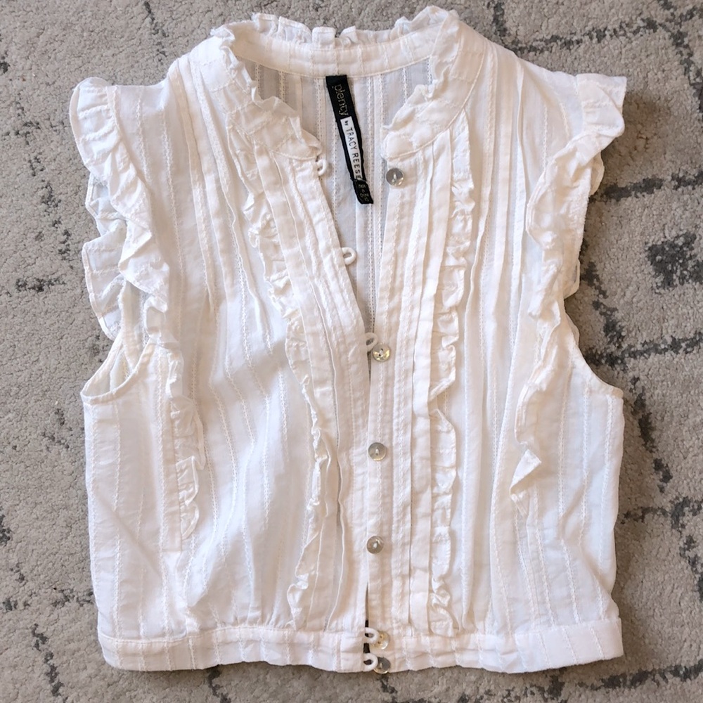 White crop ruffle blouse